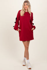 Red Bow Detail Long Sleeve Sweatshirt Mini Dress