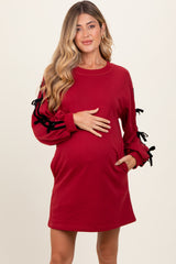 Red Bow Detail Long Sleeve Sweatshirt Maternity Mini Dress