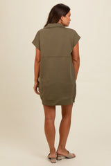 Olive Knit Half Zip Maternity Mini Dress