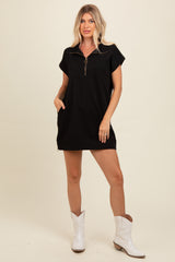 Black Knit Half Zip Maternity Mini Dress