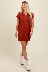 Rust Knit Half Zip Maternity Mini Dress