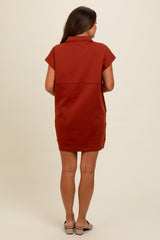 Rust Knit Half Zip Maternity Mini Dress