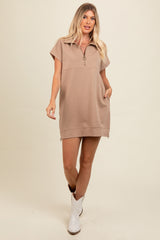 Light Mocha Knit Half Zip Mini Dress