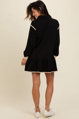 Black Half Zip Ruffle Drop Hem Mini Dress