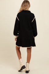 Black Half Zip Ruffle Drop Hem Maternity Mini Dress