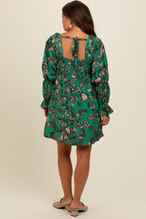 Green 3/4 Ruffle Sleeve Floral Maternity Mini Dress