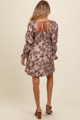 Light Taupe 3/4 Ruffle Sleeve Floral Maternity Mini Dress