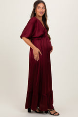 Burgundy Striped Ruffle Accent Maternity Maxi Dress