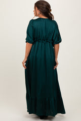 Forest Green Striped Ruffle Accent Maternity Maxi Dress