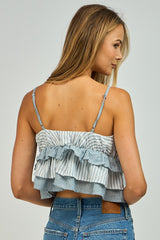 Multi Stripe Sleeveless Layered Ruffle Crop Top