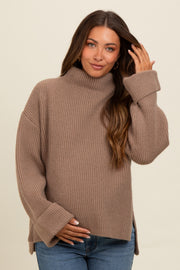 Mocha Mock Neck Chunky Knit Maternity Sweater