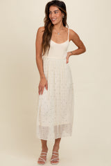 Cream Polka Dot Pleated Mesh Overlay Maternity Maxi Dress