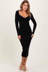 Black Deep V-Neck Maternity Midi Sweater Dress