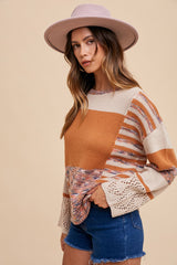 Camel Combo Color Block Sweater Top