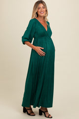 Forest Green Glitter V-Neck Maternity Maxi Dress