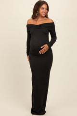 Charcoal Knit Off Shoulder Maternity Maxi Dress