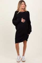 Black Cable Knit Dolman Sleeve Maternity Sweater Mini Dress