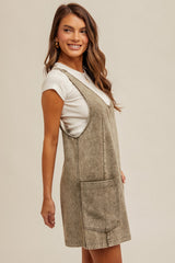 Olive Wash Twill Overall Dress