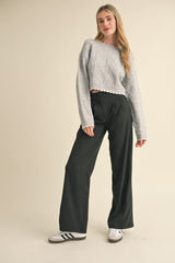 Grey Cable Knit Cropped Sweater