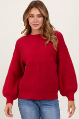 Red Chunky Knit Contrast Rib Sweater