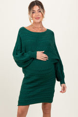 Hunter Green Cable Knit Dolman Sleeve Maternity Sweater Mini Dress