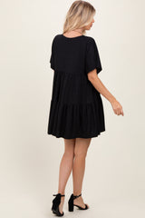 Black Glitter Flutter Sleeve Tiered Dress