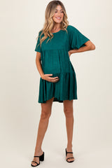 Forest Green Glitter Flutter Sleeve Tiered Maternity Dress