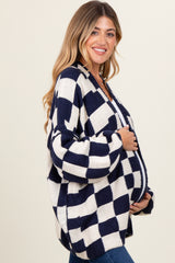 Navy Checkered Oversized Maternity Cardigan