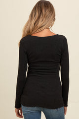 Charcoal Ribbed Knit Long Sleeve Lettuce Hem Maternity Top