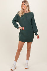 Forest Green Half Button Up Maternity Mini Sweater Dress