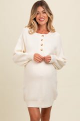 Cream Half Button Up Maternity Mini Sweater Dress