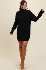 Black Turtle Neck Maternity Mini Sweater Dress