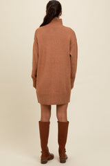 Camel Turtle Neck Mini Sweater Dress