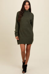 Olive Turtle Neck Mini Sweater Dress