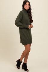 Olive Turtle Neck Mini Sweater Dress