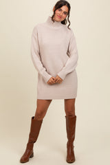 Beige Turtle Neck Mini Sweater Dress