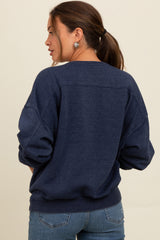 Navy Blue Heather Crewneck Maternity Sweatshirt