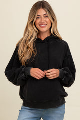 Black Vintage Wash Oversized Maternity Drawstring Hoodie