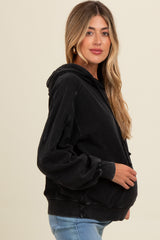 Black Vintage Wash Oversized Maternity Drawstring Hoodie