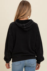 Black Vintage Wash Oversized Maternity Drawstring Hoodie