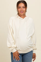 Cream Vintage Wash Oversized Maternity Drawstring Hoodie