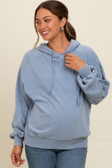 Blue Vintage Wash Oversized Maternity Drawstring Hoodie