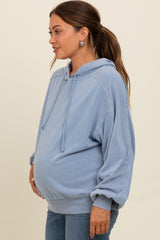 Blue Vintage Wash Oversized Maternity Drawstring Hoodie