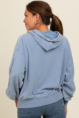 Blue Vintage Wash Oversized Maternity Drawstring Hoodie