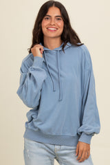 Blue Vintage Wash Oversized Maternity Drawstring Hoodie