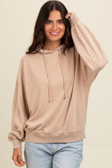 Light Taupe Vintage Wash Oversized Drawstring Hoodie