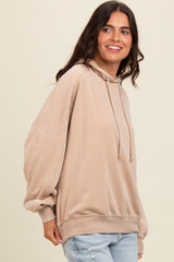 Light Taupe Vintage Wash Oversized Drawstring Hoodie