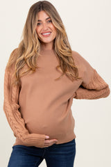 Camel Contrast Knit Sleeve Maternity Sweater