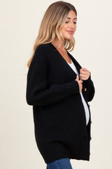 Black Knit Oversized Button Down V-Neck Maternity Cardigan