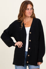 Black Knit Oversized Button Down V-Neck Maternity Cardigan